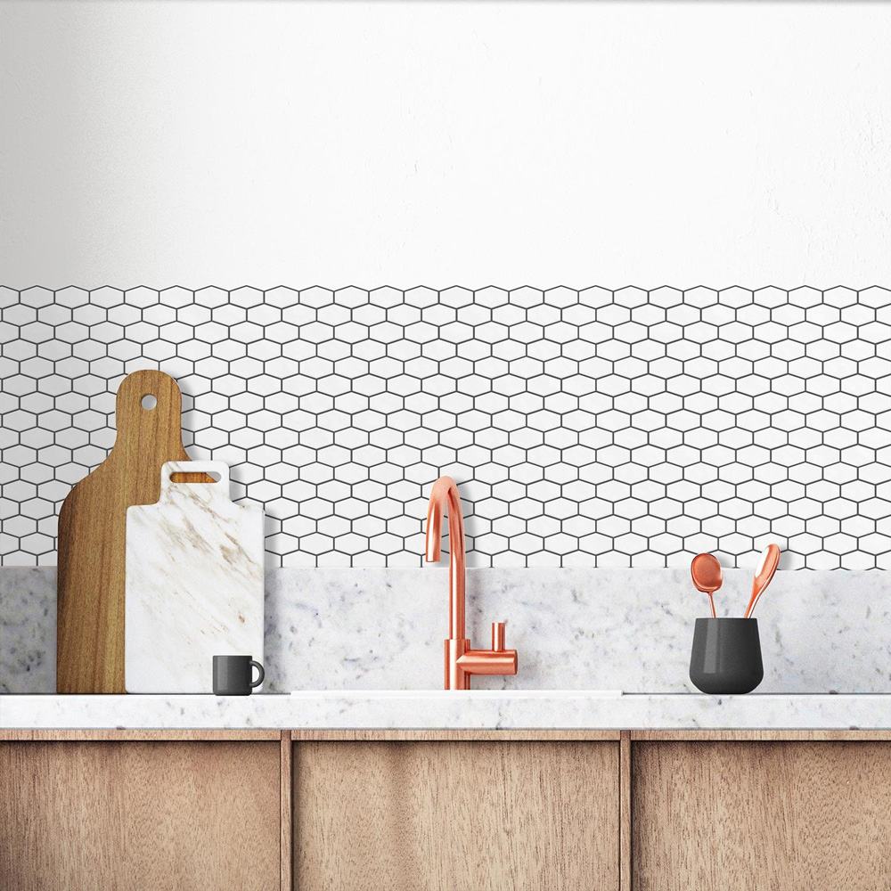Wallplus Shimmering White Honeycomb Wall Tile Sticker 28.5 x 14 cm 12 Pack Image 3