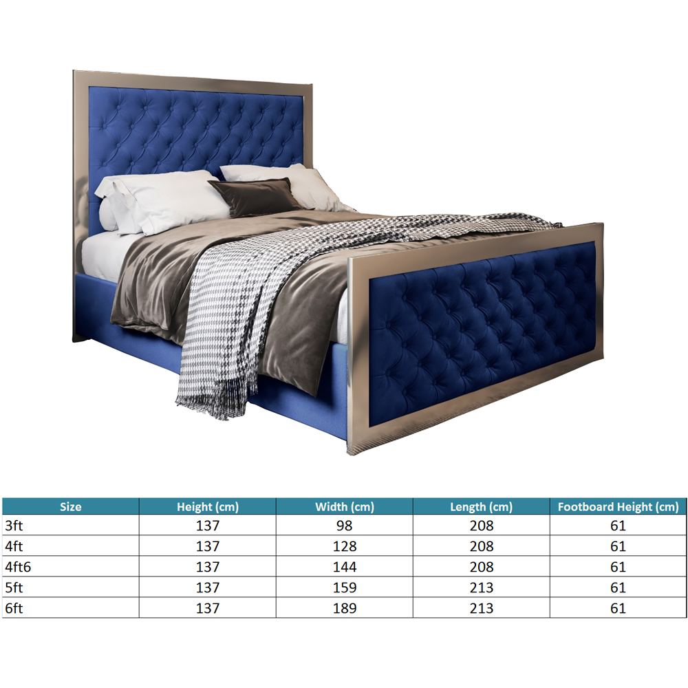 Maddison Blue Double Velvet Upholstered Metal Bed Frame with Padded Headboard Image 7