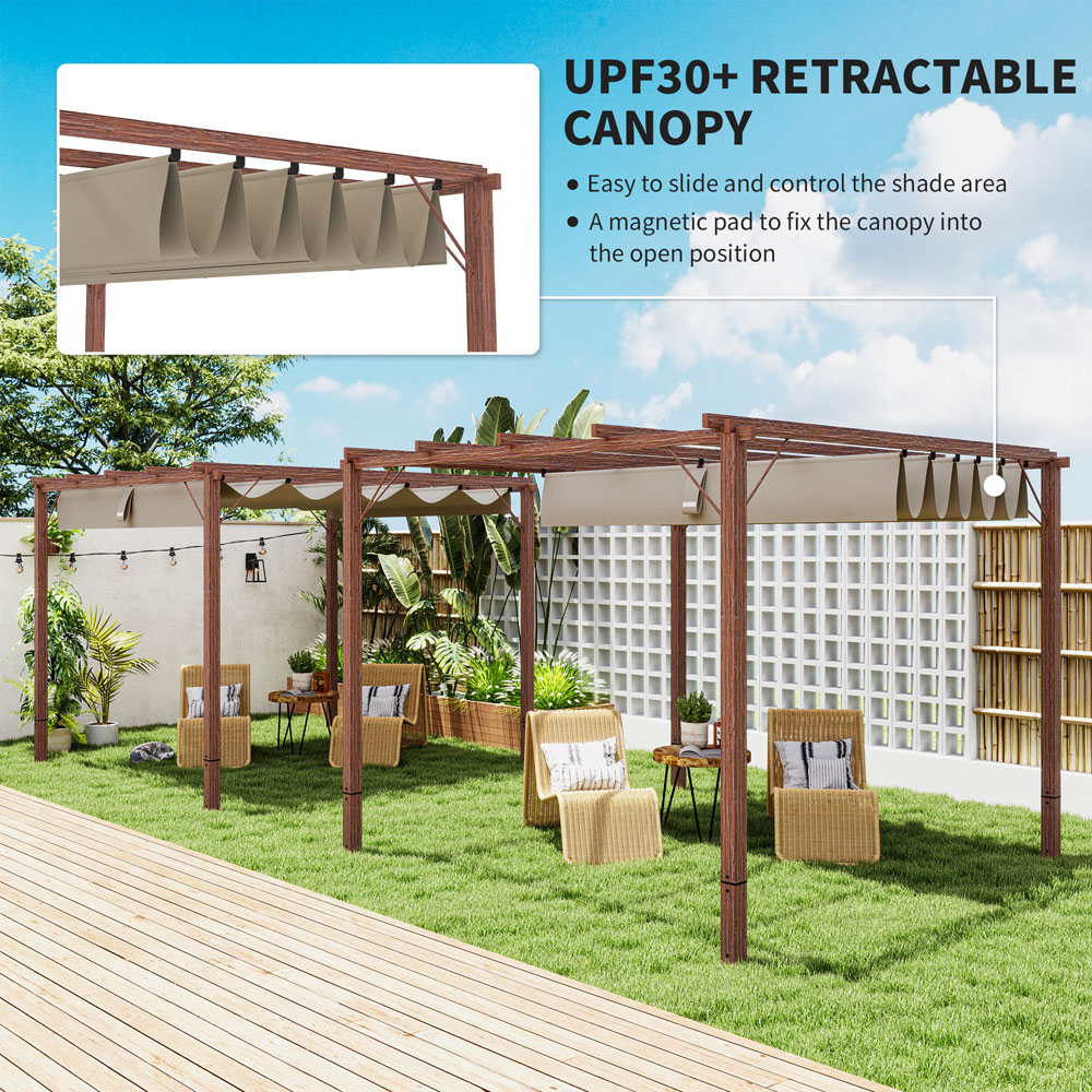 Outsunny 3 x 3m Natural Aluminium Garden Pergola with Retractable Roof Image 7