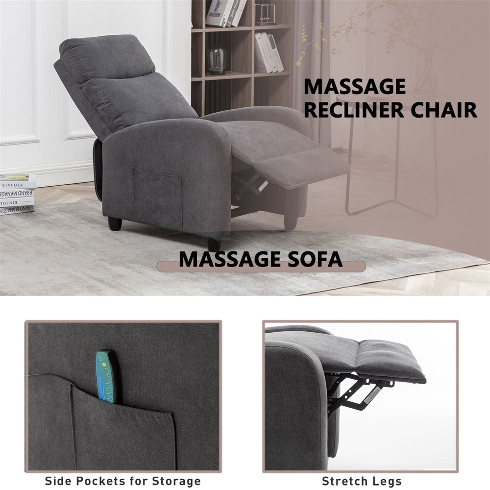 Furniture One Grey Velvet Pushback Massage Armchair Image 5