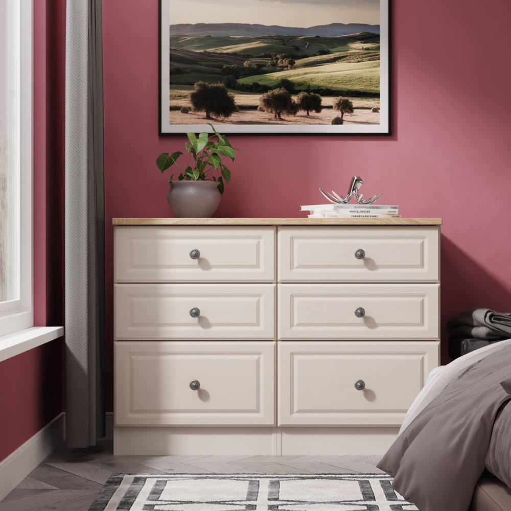 Crowndale Norfolk 6 Drawer Kashmir Ash and Bardolino Oak Wide Chest of Drawers Ready Assembled Image 7