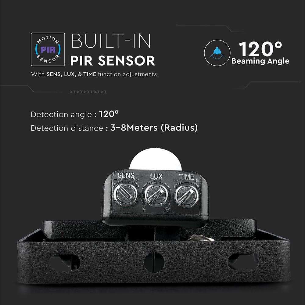 V-TAC 50W 6000 Lumens Warm White LED Floodlight with PIR Sensor Image 6