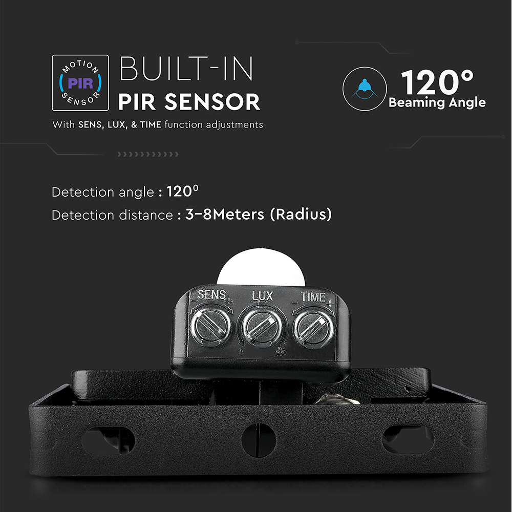 V-TAC 30W 3600 Lumens Daylight White LED Floodlight with PIR Sensor Image 6