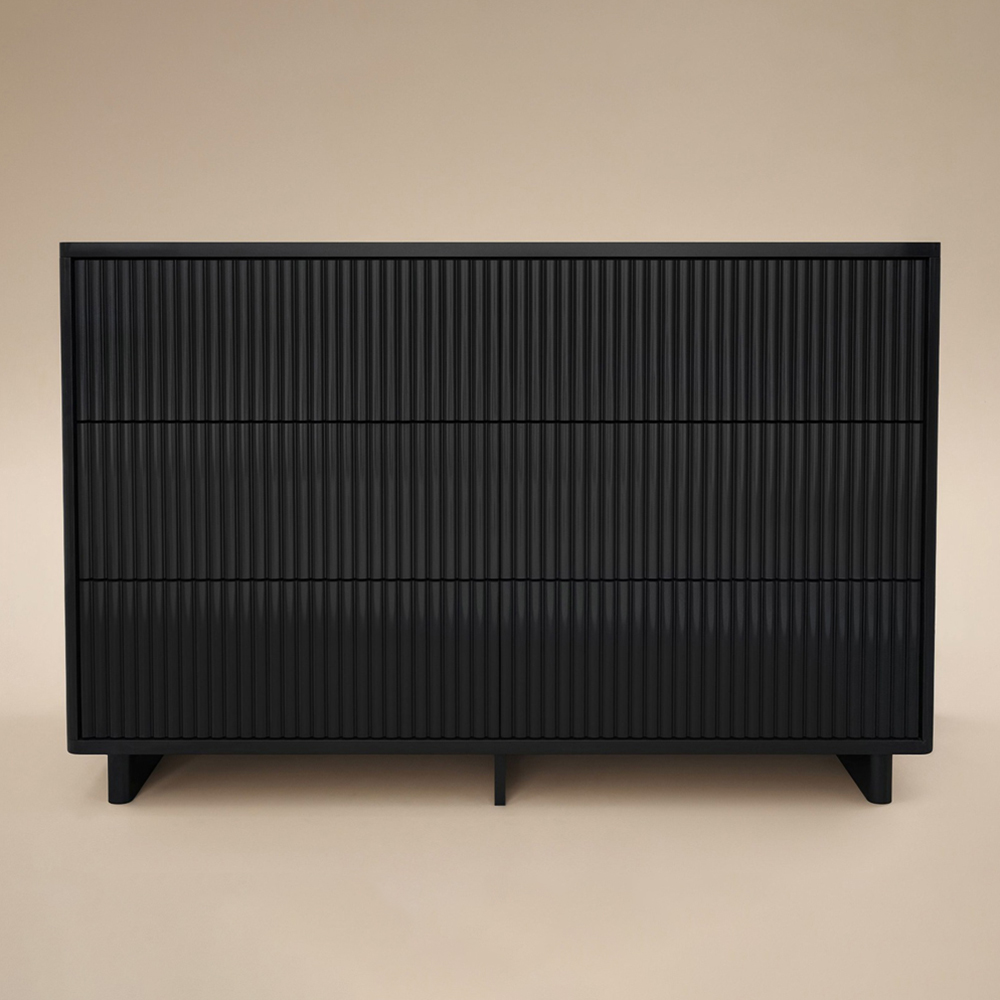 SOLACE+CO Velmor 6 Drawer Black Ribbed Chest of Drawers Image 3