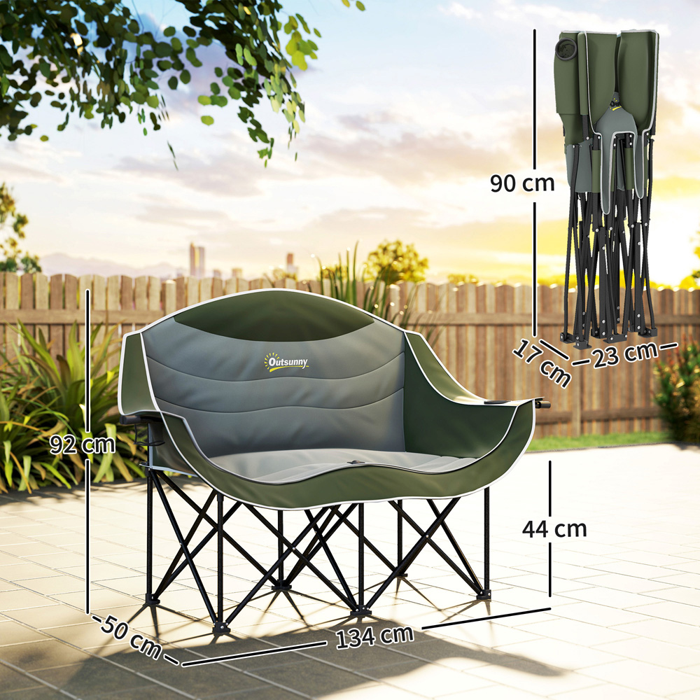 Outsunny 2 Seater Green Camping Chair with Armrests and Cup Holders Image 9