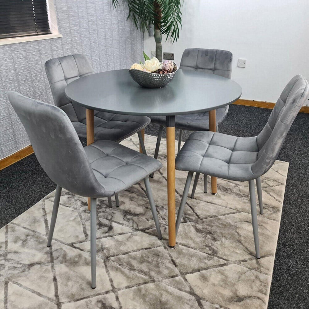 Portland Rocco 4 Seater Round Velvet Dining Set Grey Image 6
