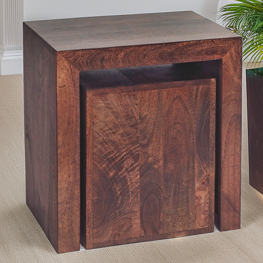Brooklyn Nihash Toko Cubed Dark Mango Nest of Tables Set of 2 Image 1