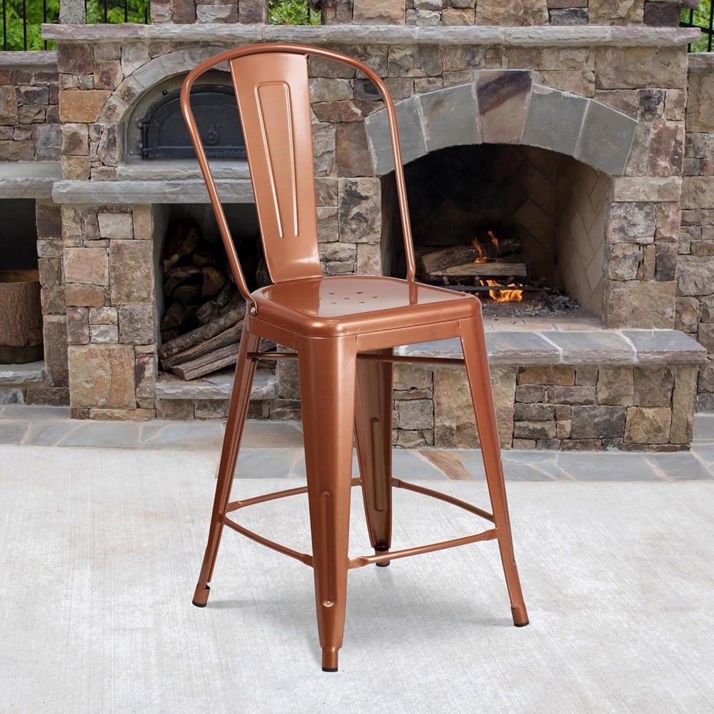 FWStyle Antique Copper Steel Bar Stools Set of 4 Image 6