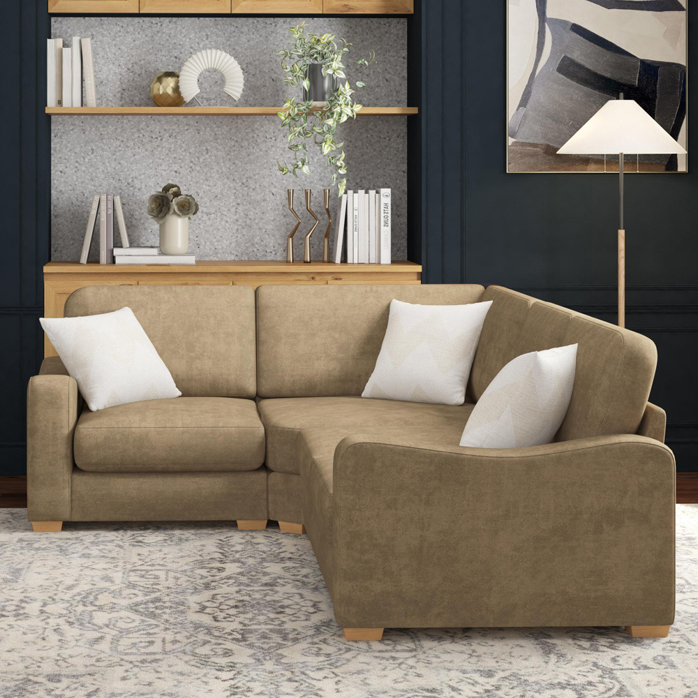 Theadford 3 Seater Mink Plush Velvet Fixed Back Left Hand Corner Sofa Image 5