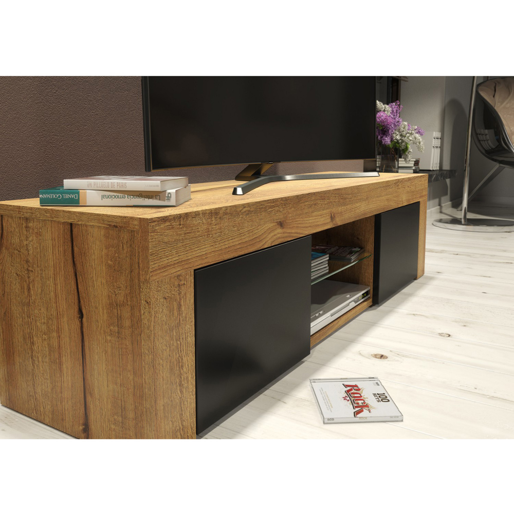 Creative Furniture Loom Dark Oak and Black Matt 2 Door 2 Shelf TV Unit Image 3