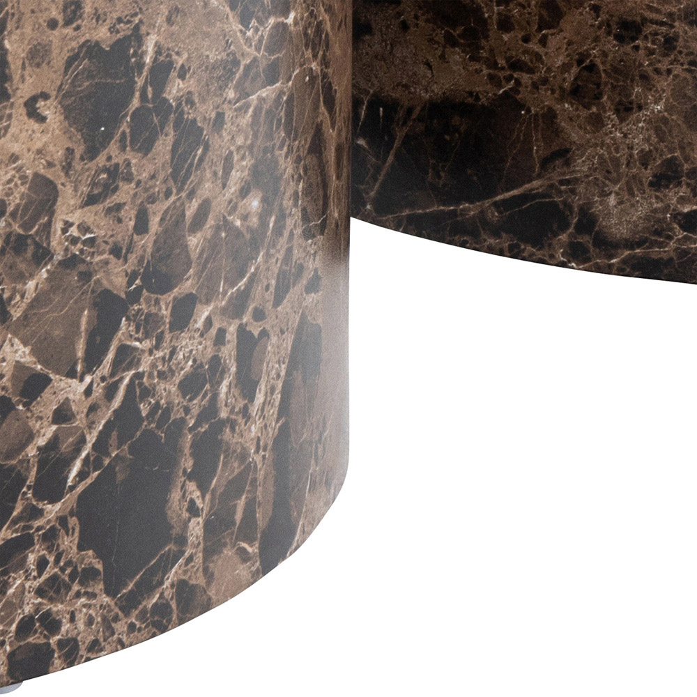 Florence Dice Brown Marble and Delhi Rough Paper Effect Round Coffee Table Set of 2 Image 6