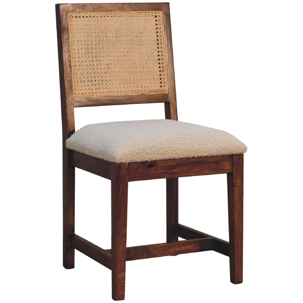 Artisan Furniture Chestnut and Cream Boucle Upholstered Rattan Mango Wood Chair Image 4