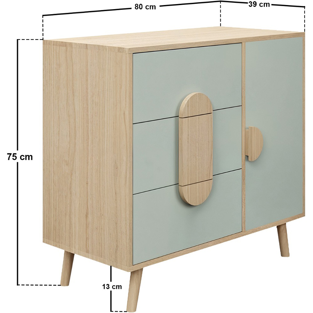 Flair Noah Single Door 3 Drawer Green and Oak Chest of Drawers Image 7