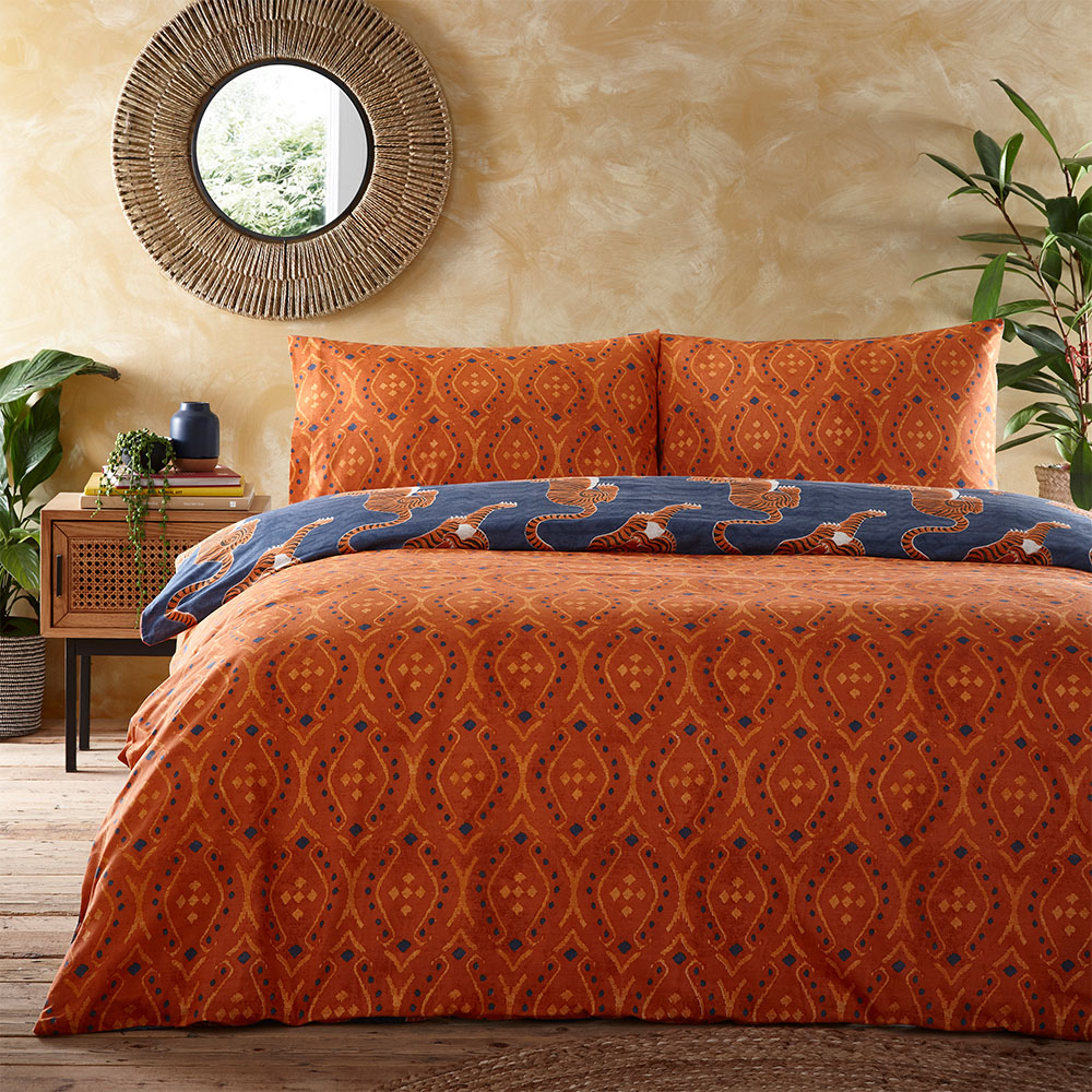 furn. Tibetan Tiger Tribal King Size Navy Duvet Set Image 4