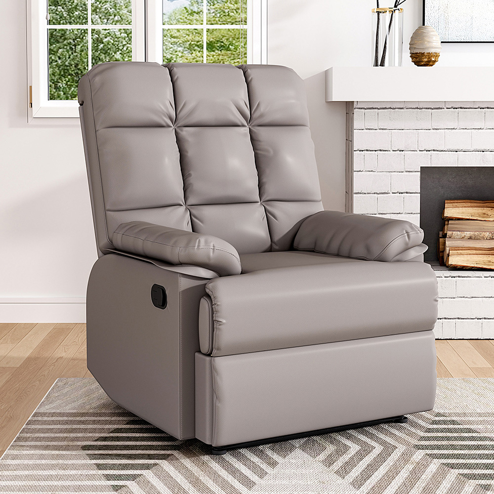 Living and Home Khaki Tufted Faux Leather Recliner with Control Switch Image 8