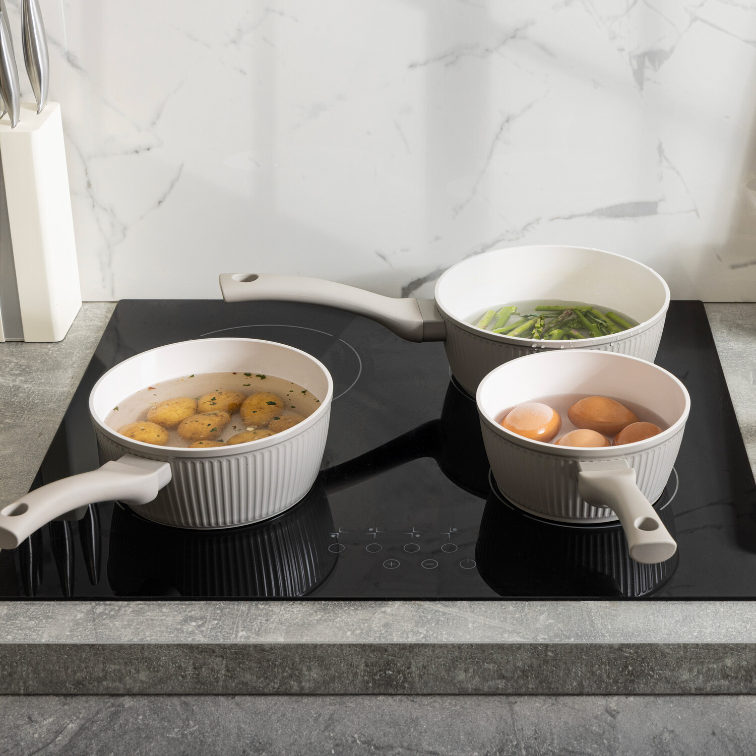 Haden 3 Piece Ribbed Cookware Set Putty Image 2