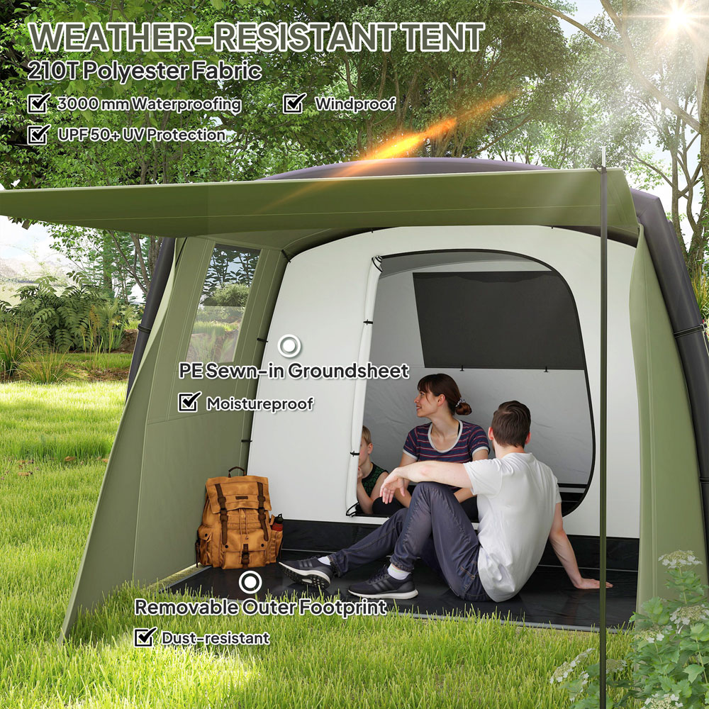 Outsunny 3-4 Person Waterproof Tunnel Camping Tent with Air Pump Olive Green Image 4