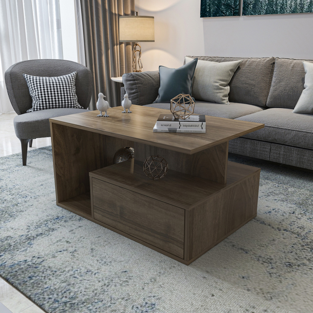 Decorotika Mana Walnut Coffee Table with Shelf and Cabinet Image 8