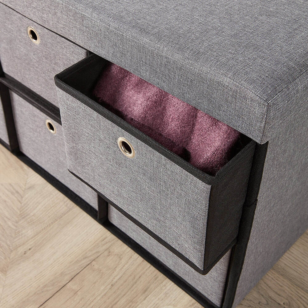 Home Source Sofia Grey Folding Ottoman with 6 Drawers Image 4