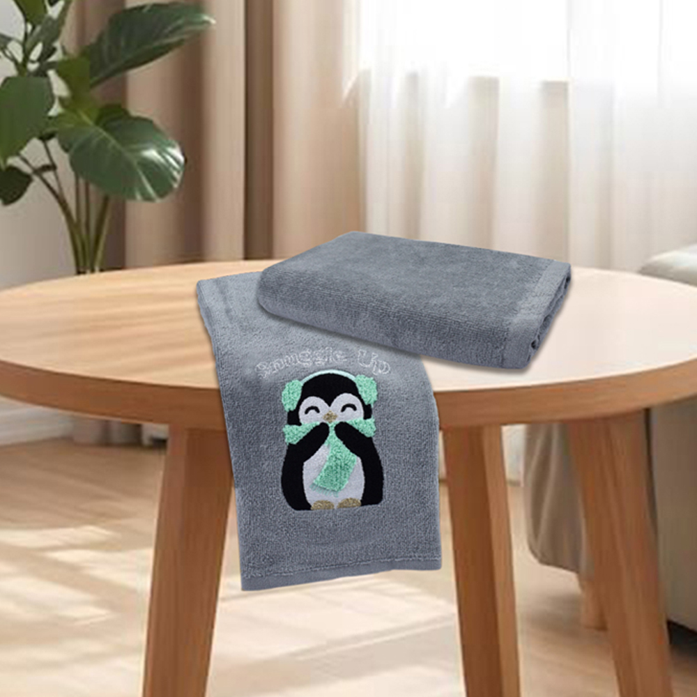 Noel Square Penguins Snuggle Grey Hand Towel 2 Pack Image 2
