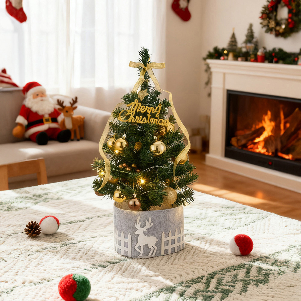 Living and Home Golden Ornaments and Star Topper Mini Christmas Tree with LED String Light 1.9ft Image 7