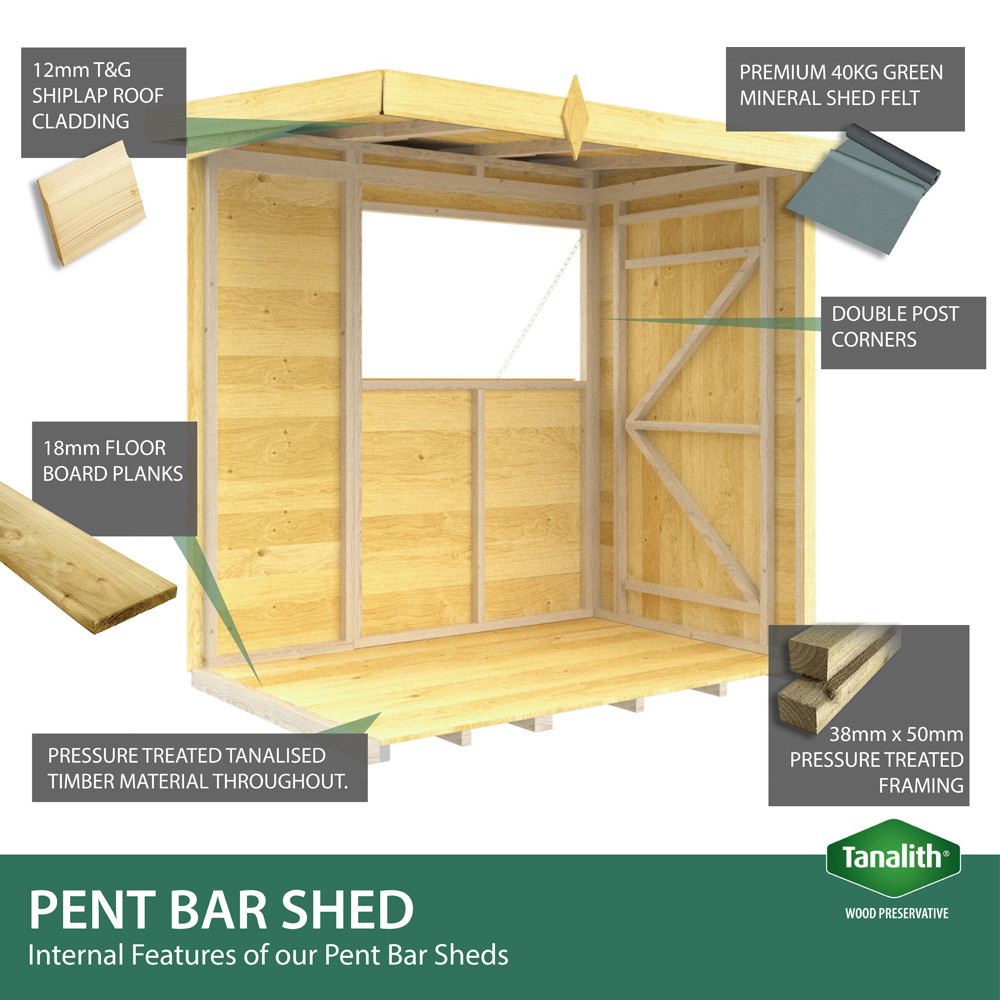 DIY Sheds 8 x 4ft Single Door Pressure Treated Tongue and Groove Timber Outdoor Bar Shed Image 8
