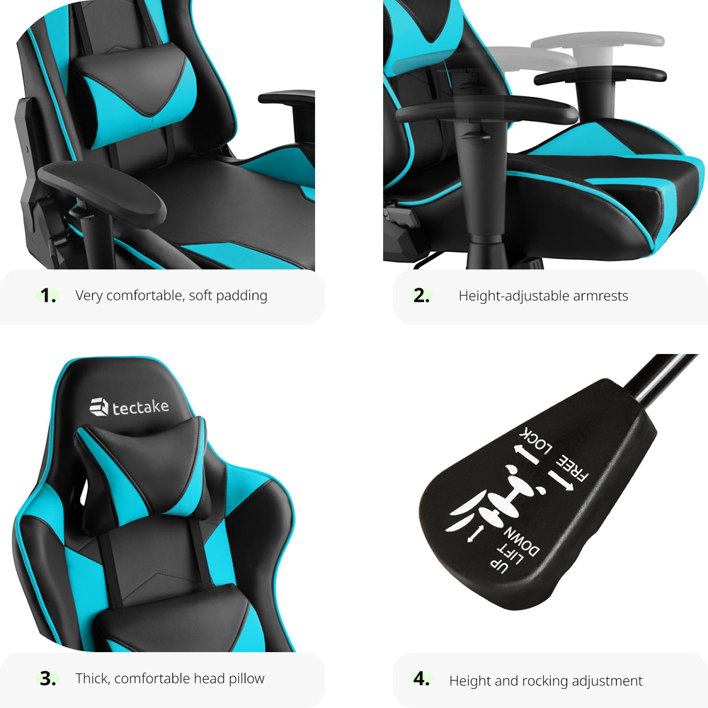 tectake Stealth Black and Azure Gaming Chair Image 4