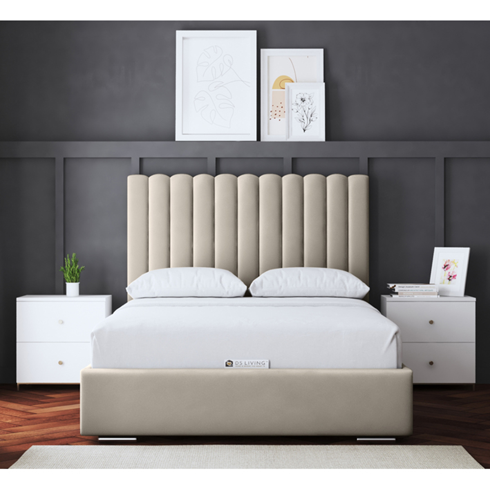 DS Living Evangeline Double Cream Upholstered Ottoman Bed with Headboard Image 5