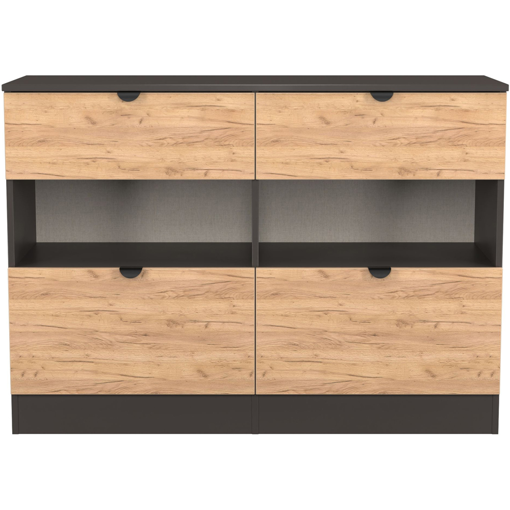 Crowndale Bora 4 Drawer 2 Shelf Gold Oak and Graphite Wide Midi Chest Image 2