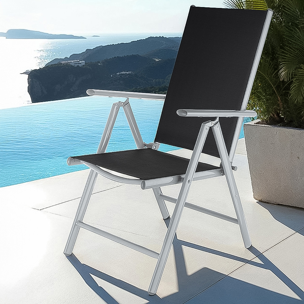 tectake Marilena Set of 8 Silver Adjustable Garden Chair Image 1
