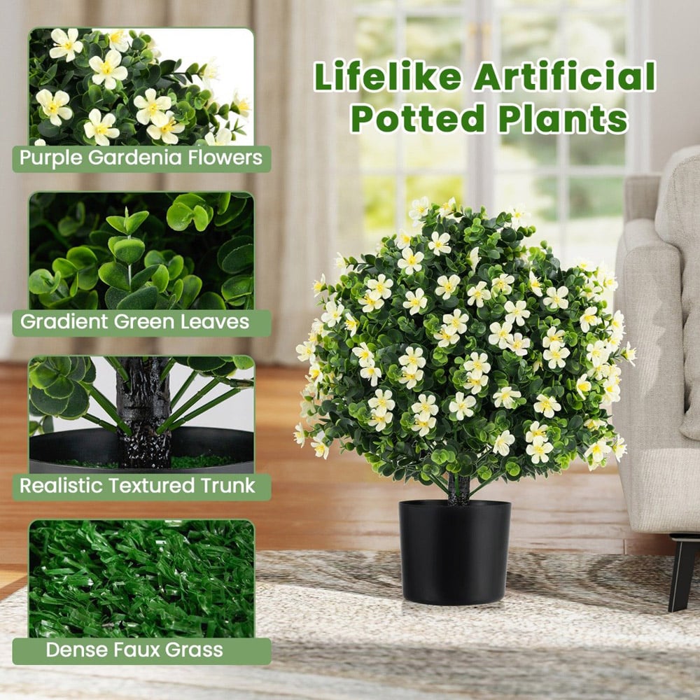 Costway White Artificial Boxwood Topiary Ball Tree 2 Pack Image 6