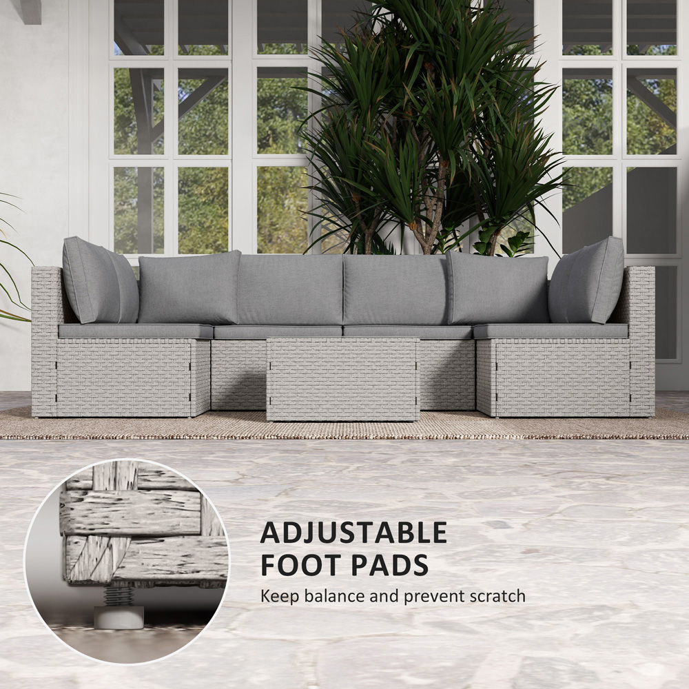 Outsunny 6 Seater Grey Rattan Garden Furniture Set with Cushions Image 4