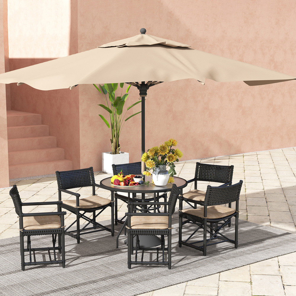 Outsunny 2 Seater Tempered Glass Round Garden Dining Table with Parasol Hole Image 5