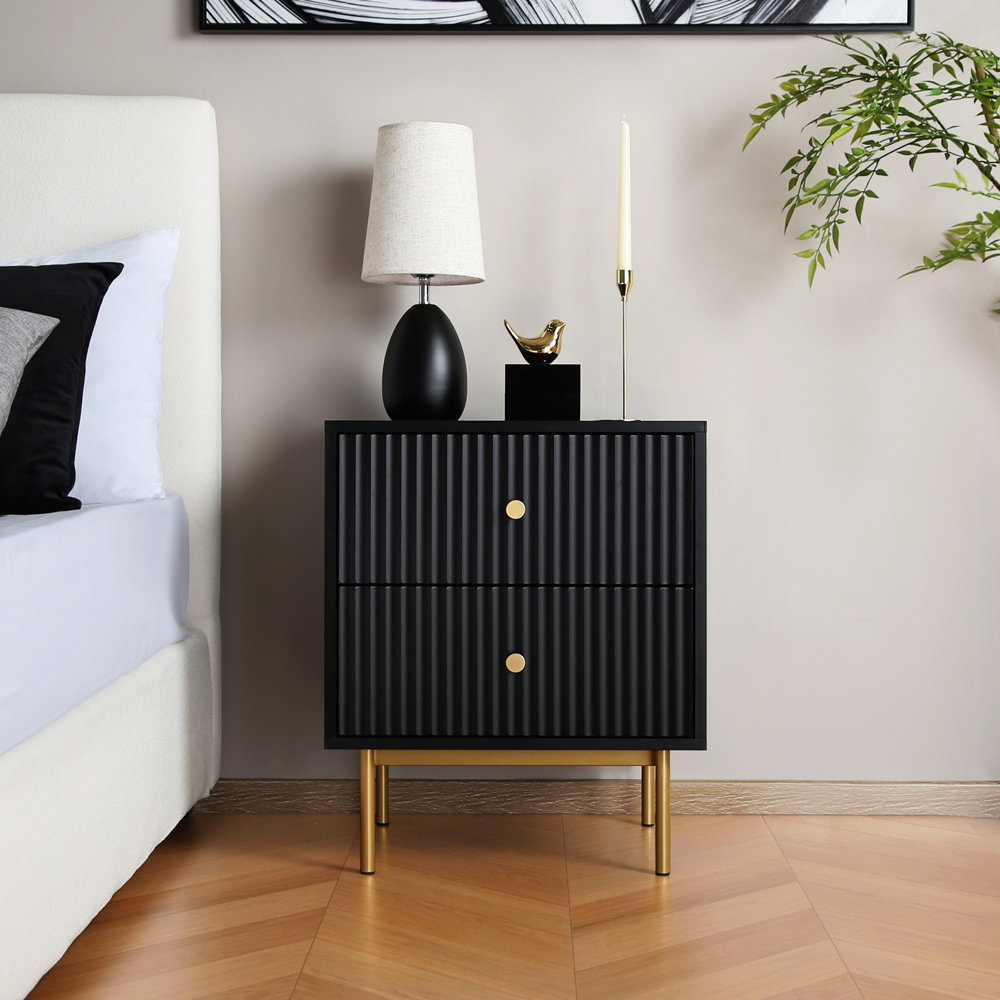 Devon Black 2 Drawer Bedside Table Image 3