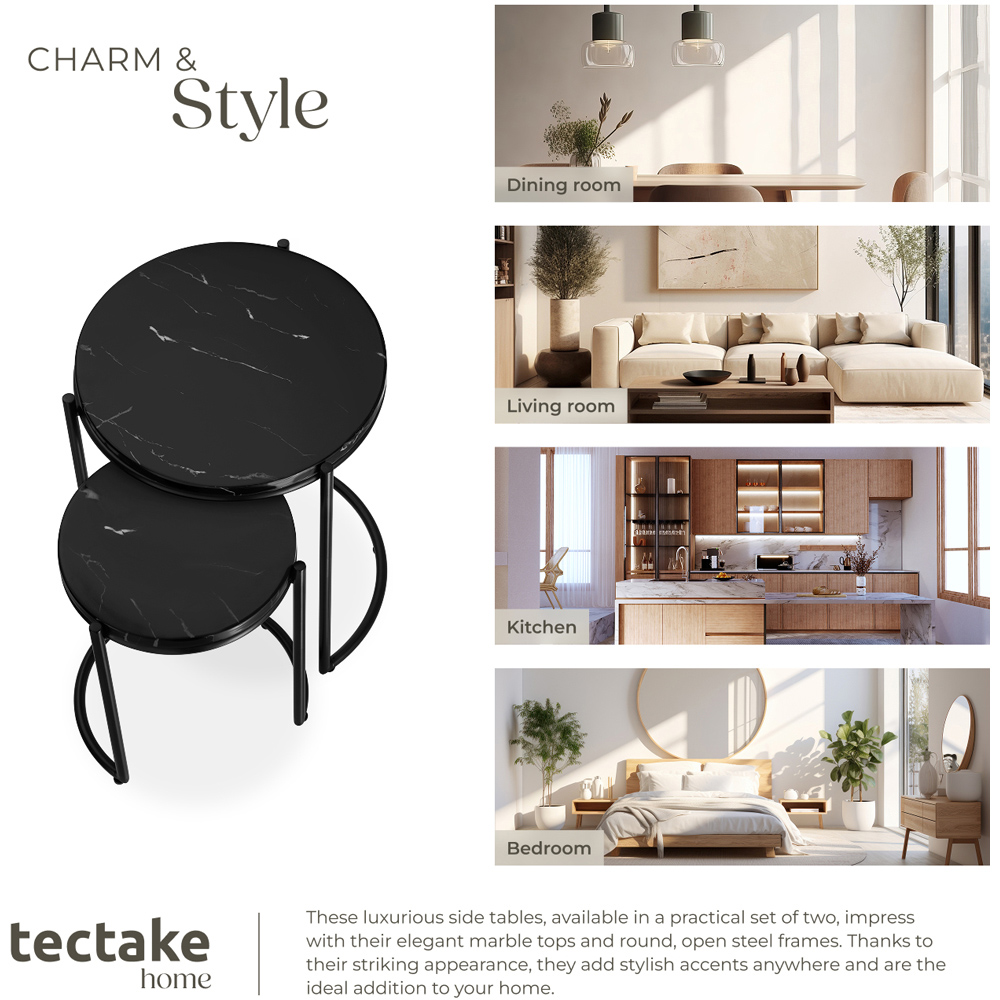 tectake Side Table Ellsa Black Marble Top Side Table Set of 2 Image 5