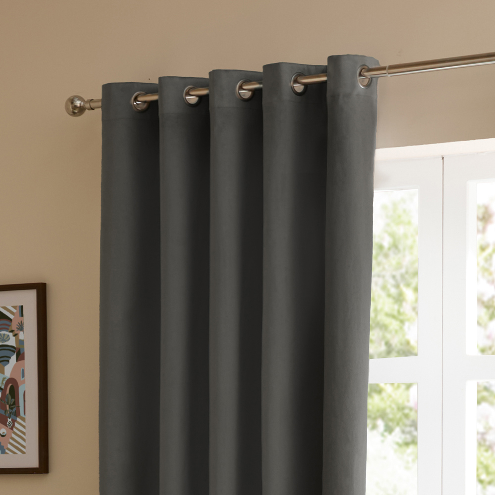 Furn The Ultimate Charcoal Velvet Fully Lined Eyelet Curtains 168 x 183cm Image 3