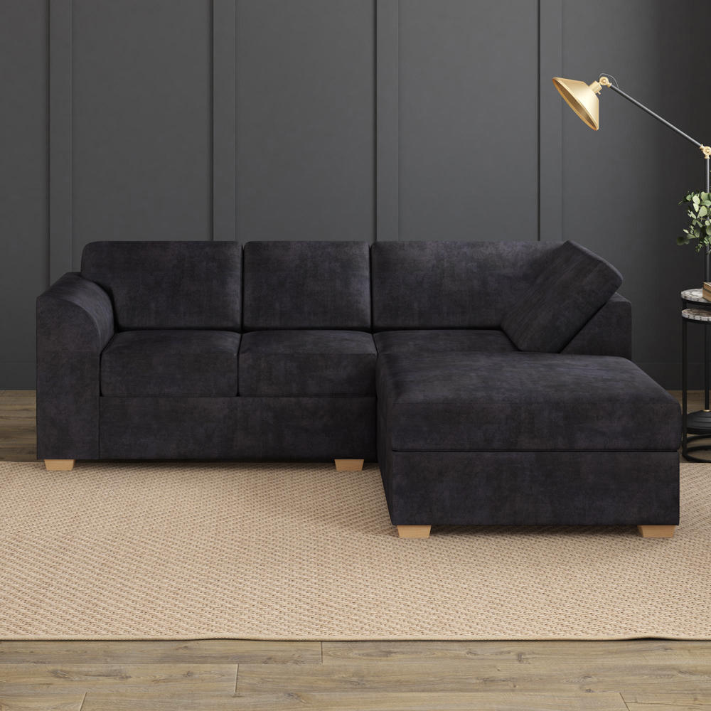 Modo 3 Seater Ebony Plush Velvet Right Hand Fixed Back L-Shape Corner Sofa Image 6