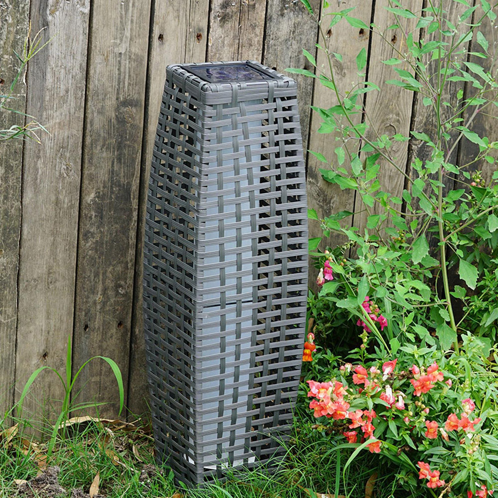 Gr8 Garden Grey Solar Rattan Effect Tall LED Floor Lamp Lantern Image 5