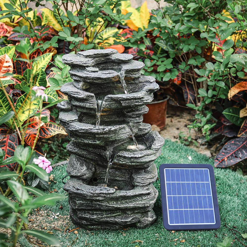 Living and Home Solar Grey Rockery Water Fountain with LED Lights Image 2
