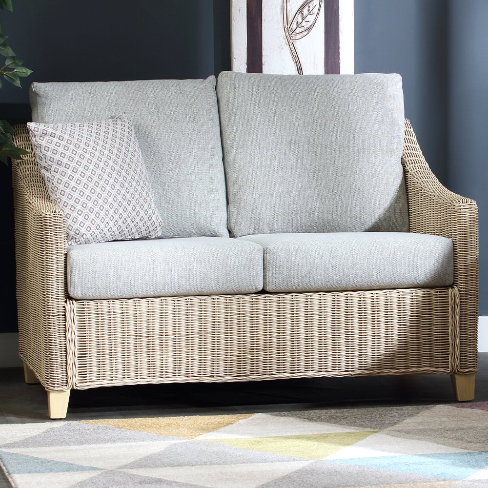 Desser Dijon 2 Seater Natural Rattan Cane Pebble Fabric Sofa Image 1
