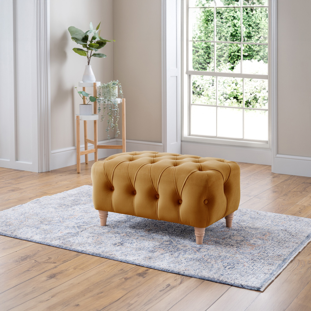 Ochre Velvet Footstool Image 4