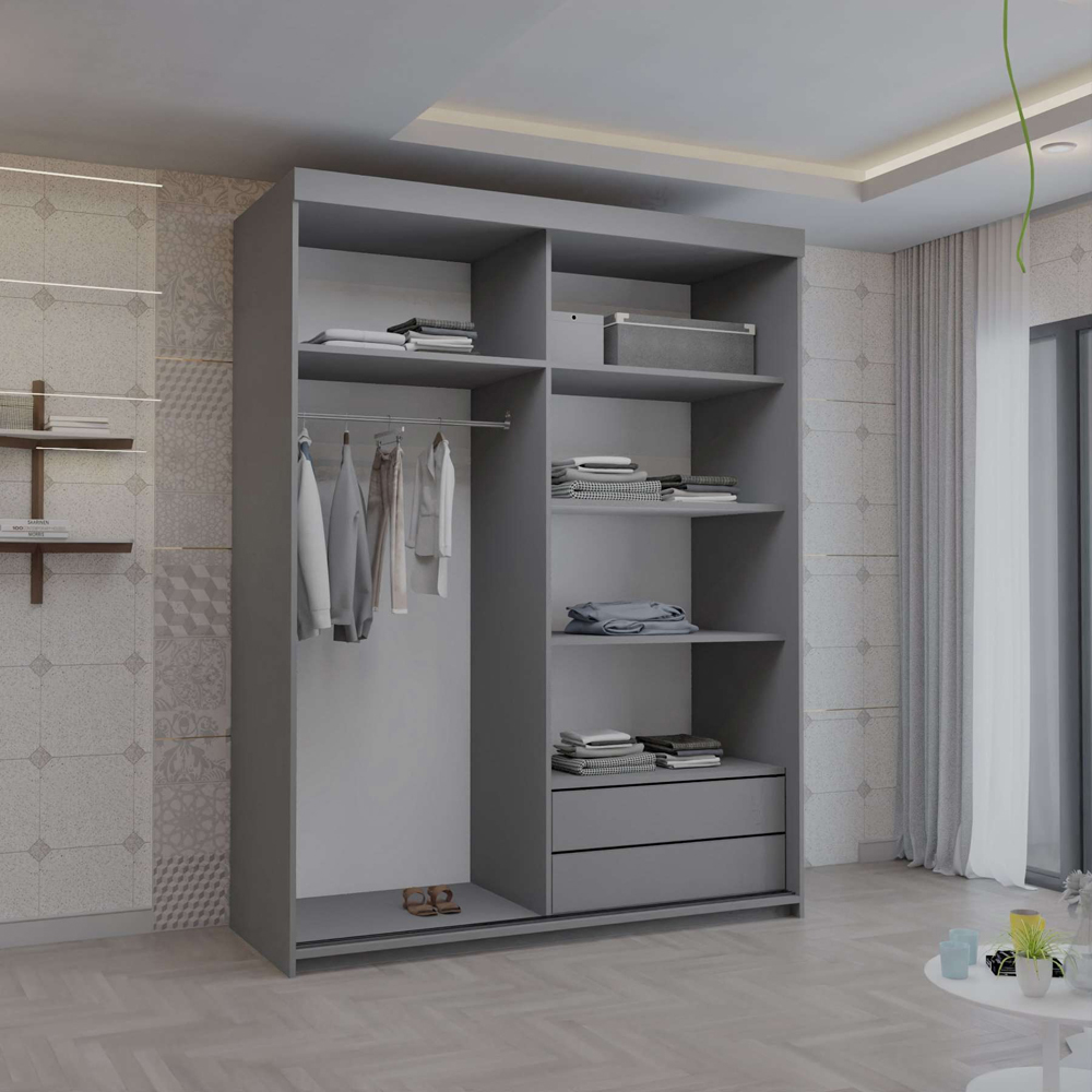 Sliding Wardrobes 4U 2 Sliding Door Grey Modern Full Length Mirrored Wardrobe Image 4