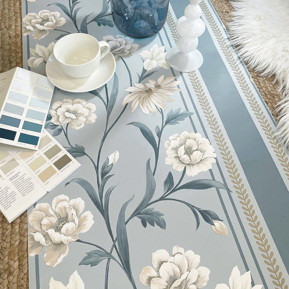 Belgravia Decor Raya Floral Stripe Blue and Cream Wallpaper Image 4