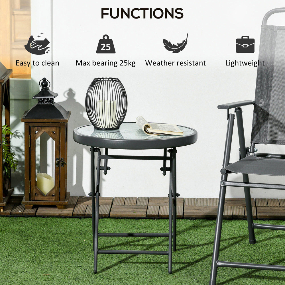 Outsunny White Marble Glass Top Round Foldable Garden Table Image 4