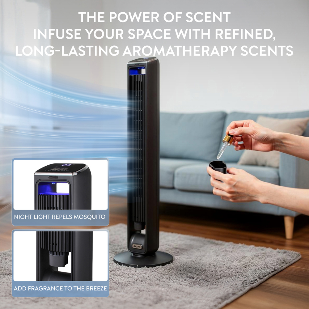 Air Pro Black SmartVoice Control Oscillating Bladeless Tower Fan with Remote and Built-in Aroma Box 42 inch Image 3