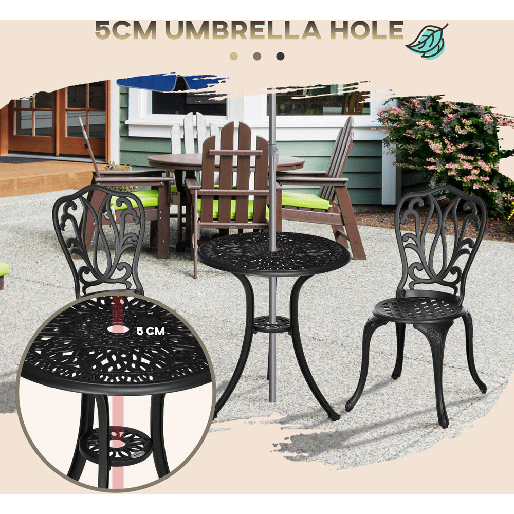 Outsunny 2 Seater Bistro Set with Umbrella Hole Black Image 5