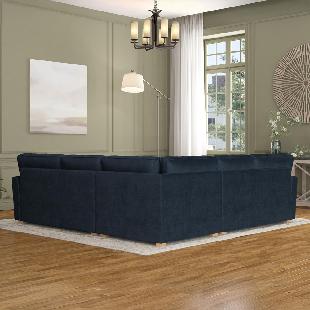 Wendleberry 4 Seater Royal Blue Plush Velvet Fixed Back Corner Sofa Image 6