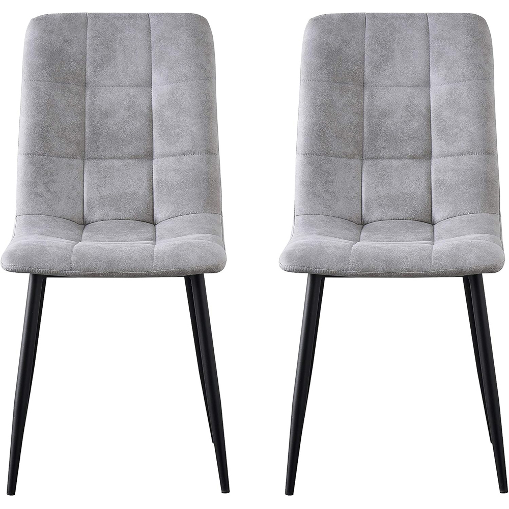 Henri Set of 2 Light Grey Faux Suede Leather Dining Chairs Image 4