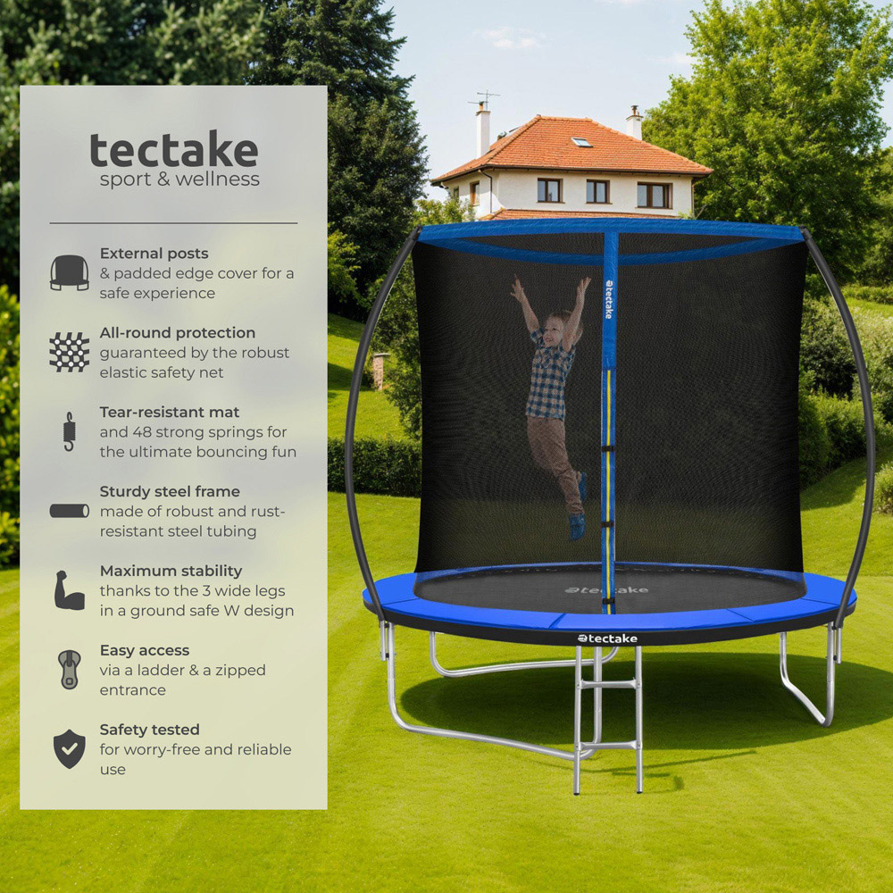 tectake Black and Blue Tear Resistant Trampoline 260 x 260cm Image 3