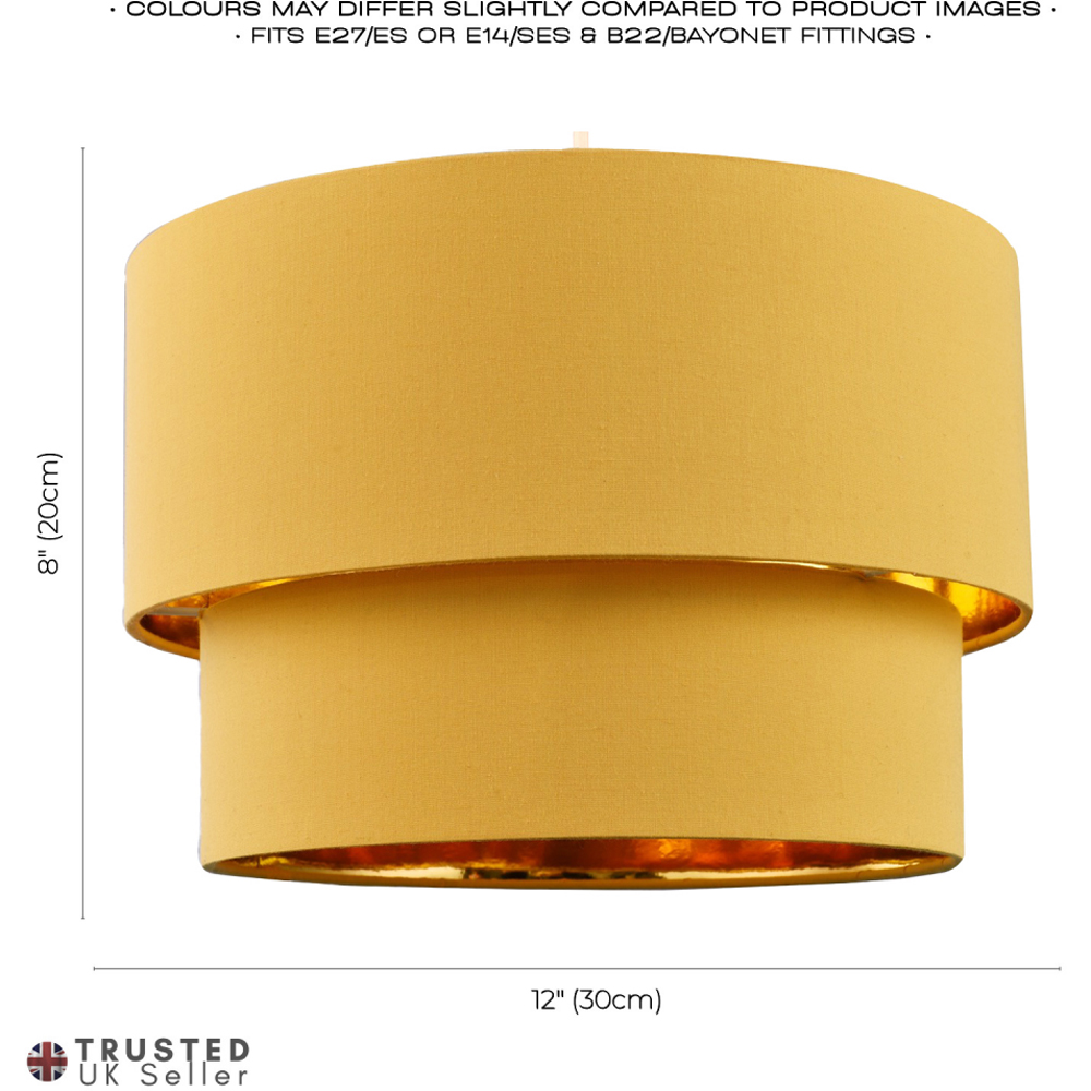 Happy Homewares Mustard Ochre Cotton Double Tier Shiny Golden Inner Pendant Shade Image 6